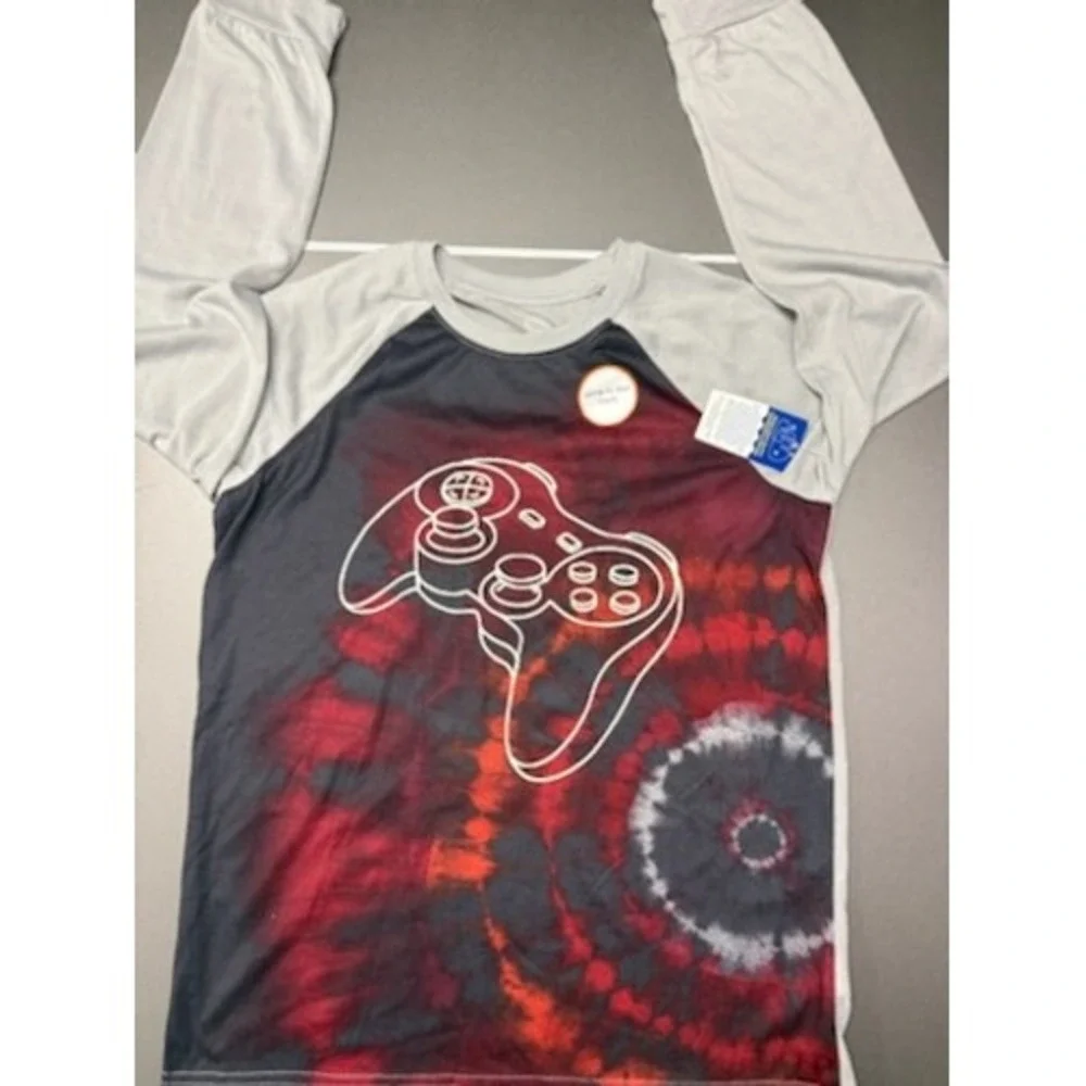 Wonder Nation Boys XXL 18 Gamer Tie Dye Glow in the Dark Pajama Top Long Sleeve